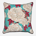 Lizards and Peonies Cushion - Turquoise